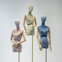 wood arm fabric cover female head half mannequin body metal base for wedding display twist split waist women adjustable rack