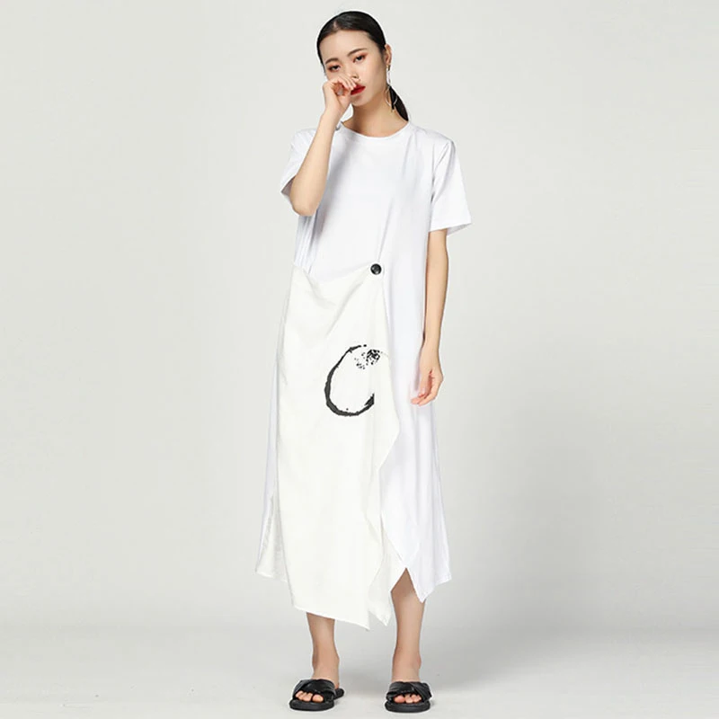 Женское асимметричное платье XITAO летнее свободное с круглым вырезом и коротким