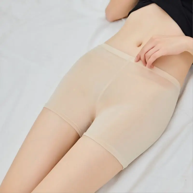

Women Girl Safety Pants Summer Plus Size Traceless Lace Trim Flat End Solid Color Stretchy Underpants Mid Rise Thin Boxer Shor
