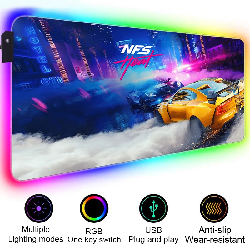 

RGB Need For Speed Mouse Pad Anime LED Gaming Accessories Speed Game Gamer PC Keyboard Carpet Laptop Notebook Desk Mat Mousepad