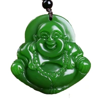 dropship natural nephrite jades green buddha pendant hand carved maitreya pendant necklace for men and women