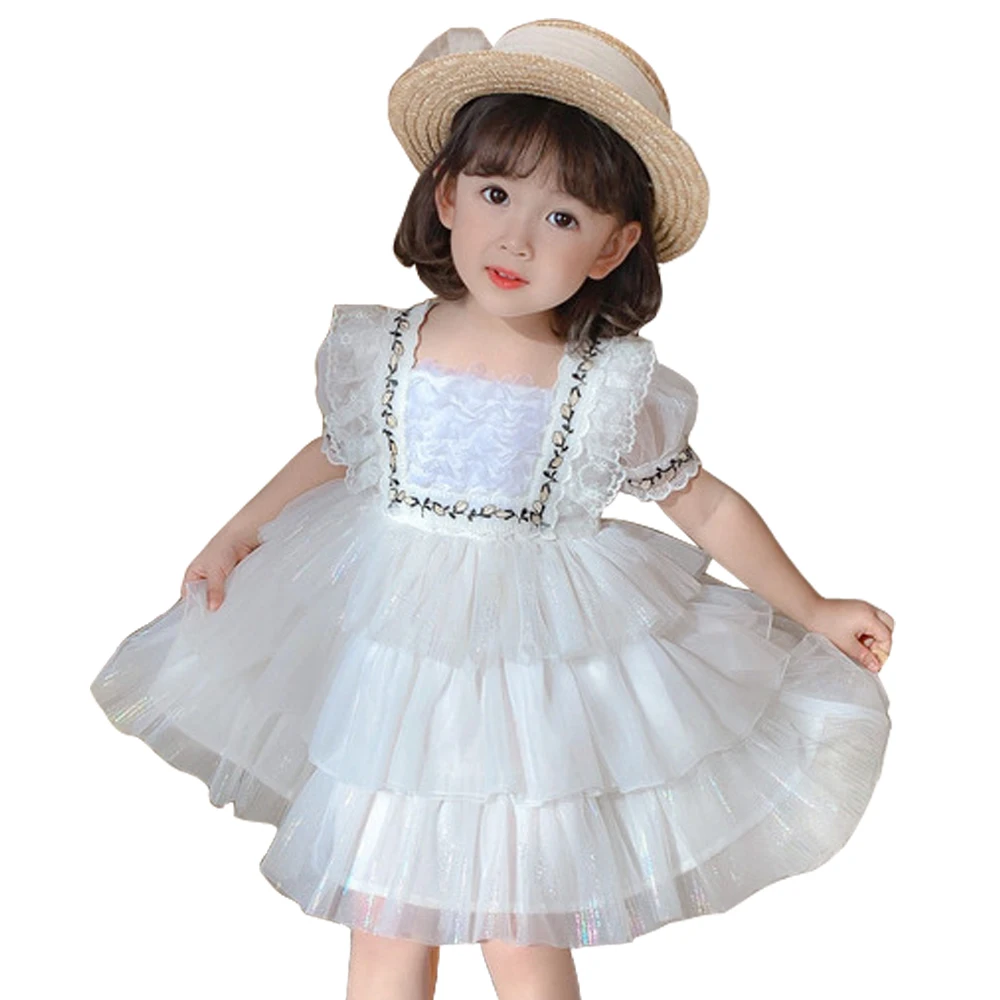 

White Evening Ruffle Dress Age For 2 - 8 Years Baby Girls Vintage Cupcake Dresses 2021 New Summer Children Clothes Kids Frocks