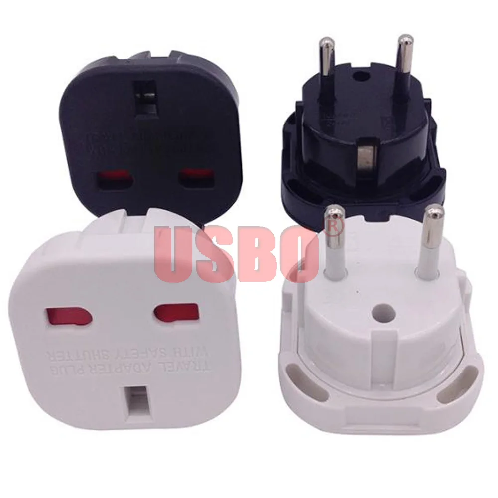 Black White 10A / 16A 250V copper European 4.0mm pin travel adaptor plug universal UK to EU power socket converter | Электроника