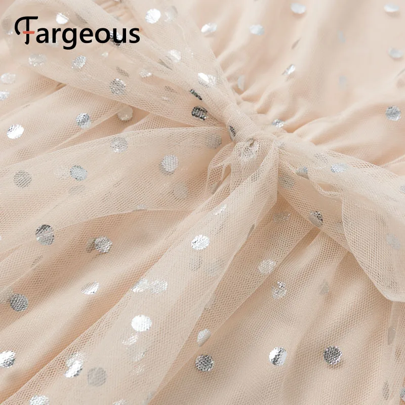 Fargeous элегантные сетчатые в горошек Короткие вечерние платья Дамская мода