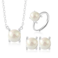 meibapj real 925 sterling silver square simple 4 claws jewelry set natural pearl pendant ring earrings suit for women