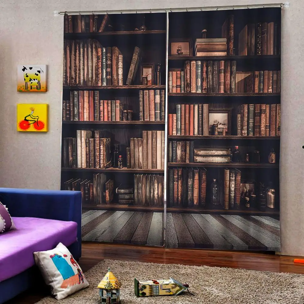 Коричневые книжные шторы 3D окна занавески для гостиной в спальню Cortina