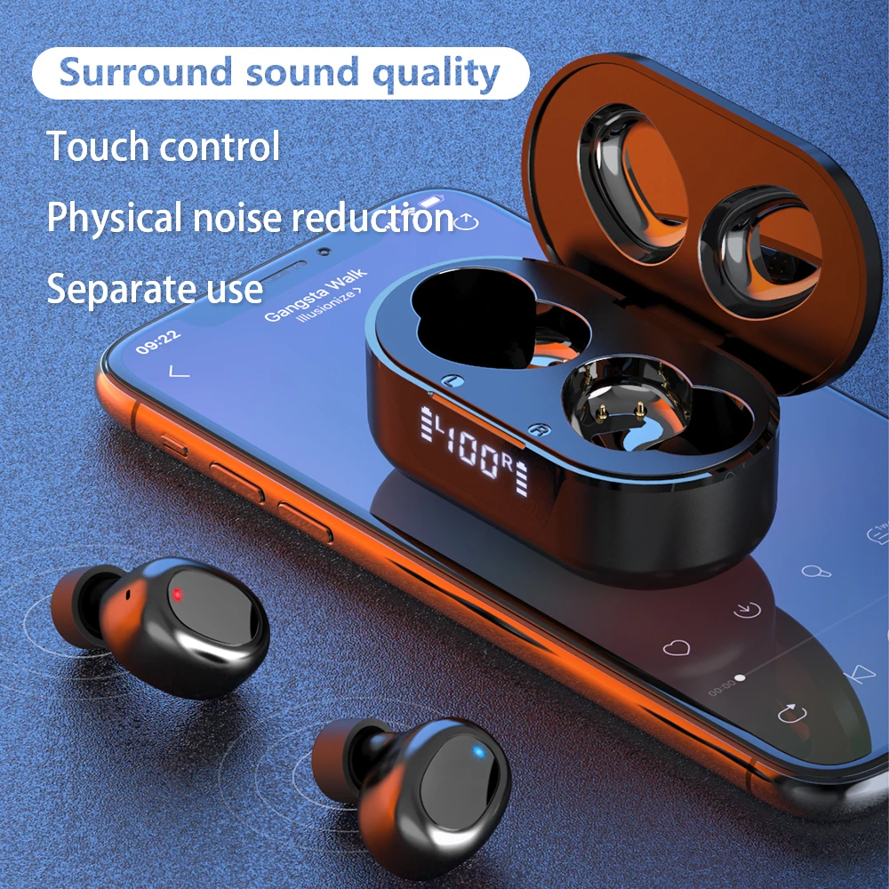Mini Bluetooth Earphones for Phone Hifi Stereo Wireless Headphones Earphone 24 Hour Long Play Time LED Display Headsets |