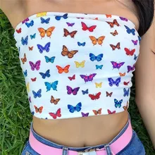 Tops de tubo sin tirantes para mujer, Top Sexy estampado de tubo, Top corto sin mangas para mujer, Top Bandeau 3D mariposa colorida 2021 (3)