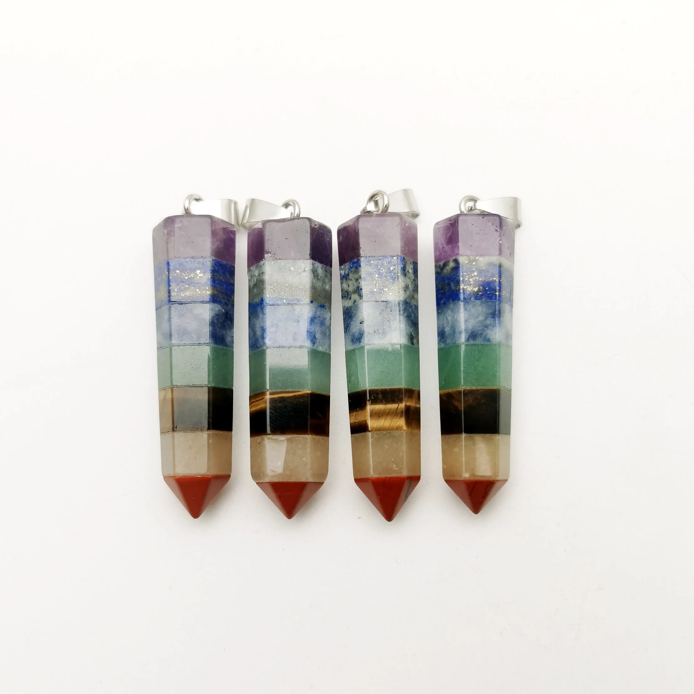 

fashion Reiki Healing Colorful Chips Stone Natural 7 Chakra Orgone Energy Pendant Necklace Pendulum Amulet 1 2 3 4 pc 12X47MM