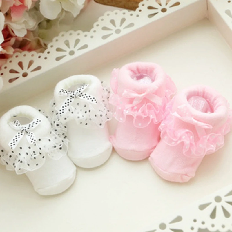 

Cotton Warmers Newborn Baby Soft Non-slip Lace Kids Socks Suitable Dot Bow Cute Kids Socks Christmas One Size 0-6 Month 2021 New