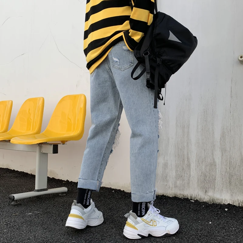 Мужские свободные джинсы в гонконгском стиле повседневные брюки шаровары длиной