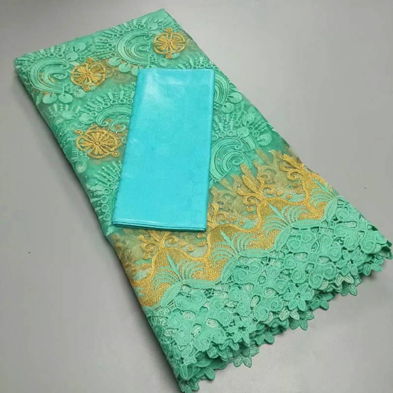 

Party Q High Quality African Nigerian Tulle Lace Fabric Embroidery Milk Silk Voile Cord French 2.5+2.5yards T3003