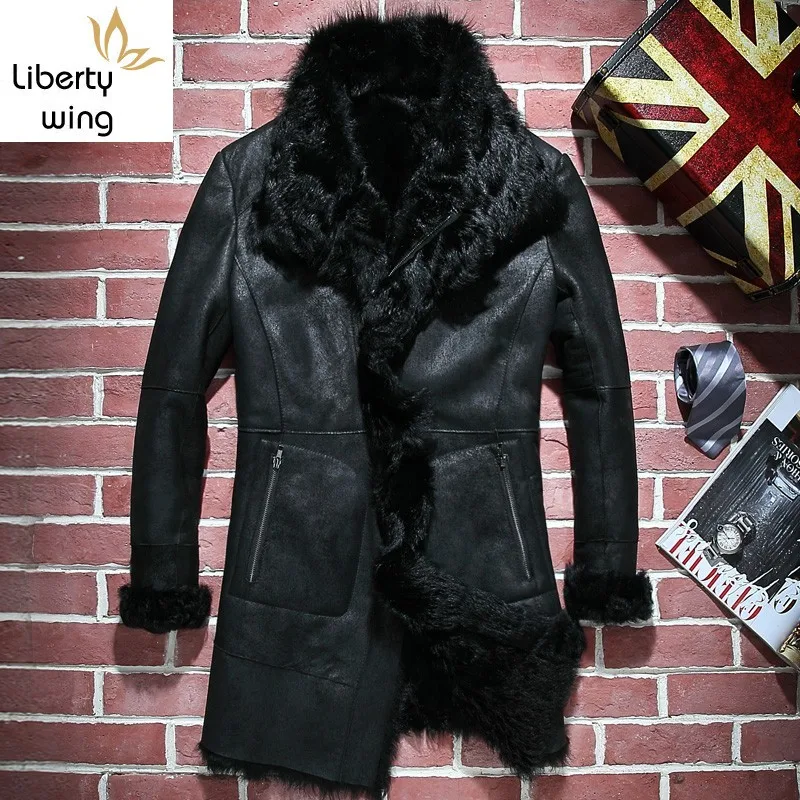 

Мужское длинное пальто из натуральной овчины, приталенное, с подкладкой из натурального меха, для зимы, 2020