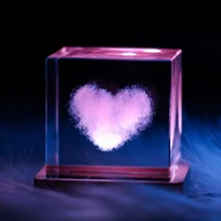 artificial crystal cube wooden bracket transparent creative design heart shaped cloud glowing cube sculptor valentines day gift