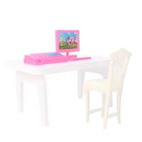 doll house furniture white office table chair laptop computer equipment doll office accessories meeting desk online class