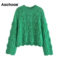 aachoae autumn winter women green color knitted sweater casual o neck long sleeve pullover jumpers female fashion chic sweater