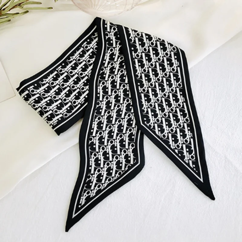 

2021 New Ponytail Holder P Letter Hair Band Scarf Women Black Purse Bag Tie Handle Scarfs for Ladies Luxury Foulard Cheveux