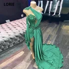 Лори Сексуальные вечерние платья с аппликациями из бисера Длинные вечерние платья один рукав платья на выпускной в арабском стиле изумрудная зеленая Русалка Вечерние Платье 2021