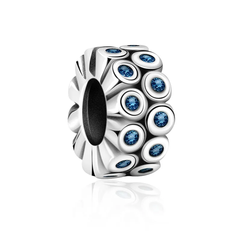 

2019 NEW 100% 925 Sterling Silver Crystal Elegant Sapphire Bubble Isolation Beads Charm Original Charming Jewelry 1041-1060