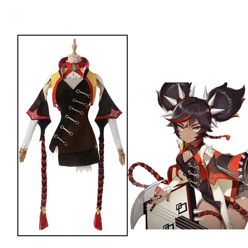 

Genshin Impact game costume Xinyan cosplay Halloween fancy dress party girly style dress Xinyan headgear wig game set