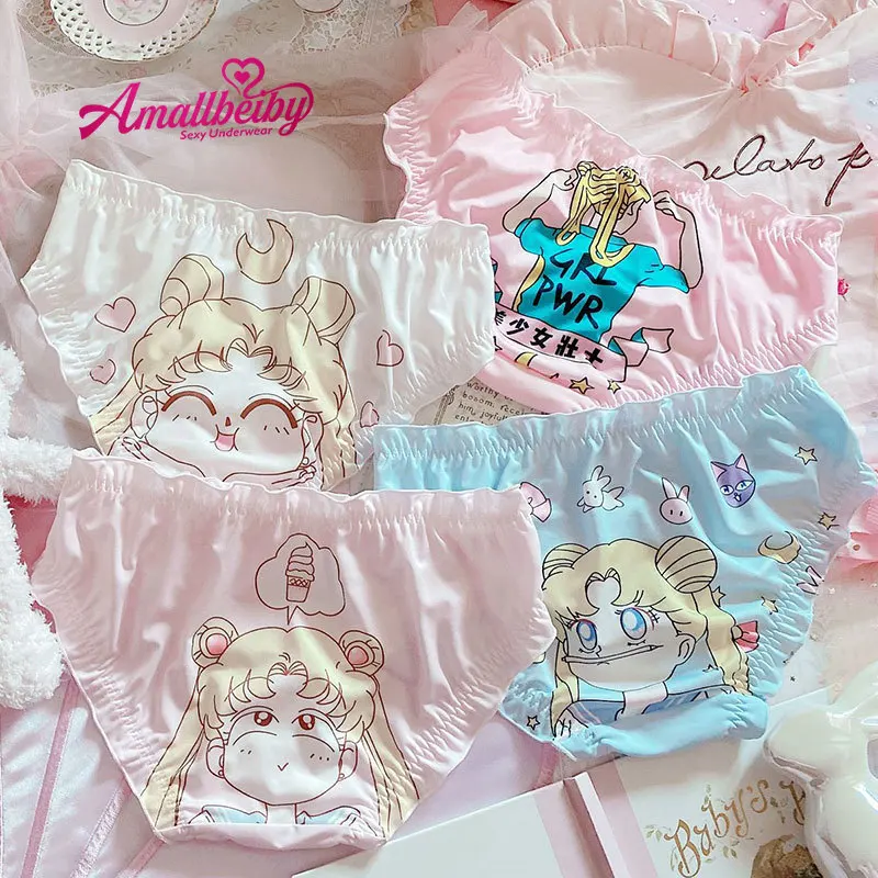 Kawaii заячьими ушками Для женщин студент трусики с оборками милый кролик Шнуровка