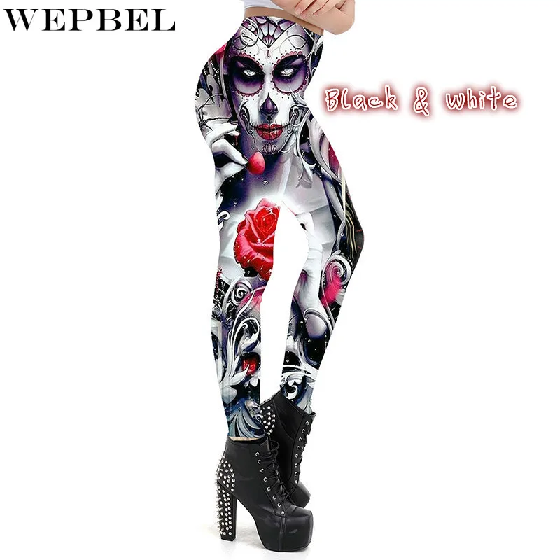 

WEPBEL Long Pants Women's Fashion Skull Printed Slim Trousers Summer Casual Elastic High Waist Pencil Pants