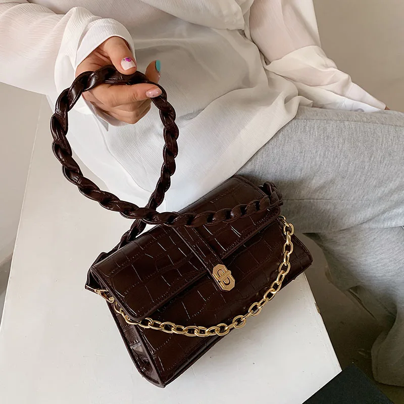 

Fashion Metal Chains Women Shoulder Bag Classic Emboss Stone Pattern Trend Women's Crossbody Bag High Quality PU Leather Handbag