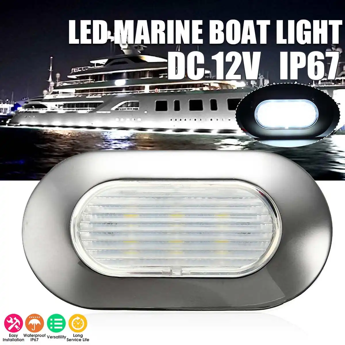 

1.2W LED Light Bulb 2835SMD Stainless Steel Anchor Stern Light Waterproof IP67 DC12V White Boat Transom Marine Lamp Lighting