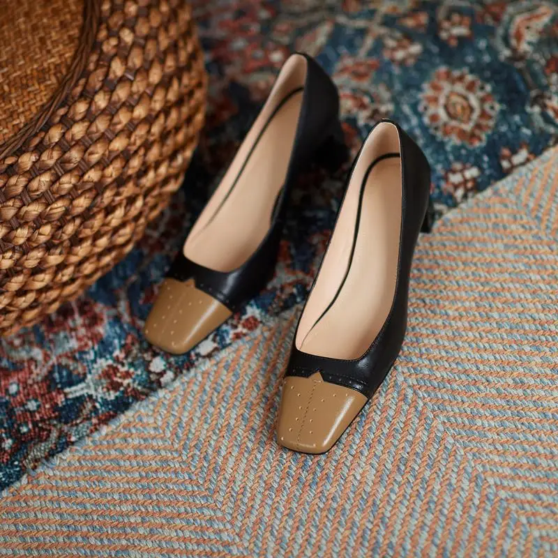 

ALLBITEFO Mixed Colors Design Natural Genuine Leather Women Heels Spring Fashion Sheepskin Inside High Heel Shoes High Heels