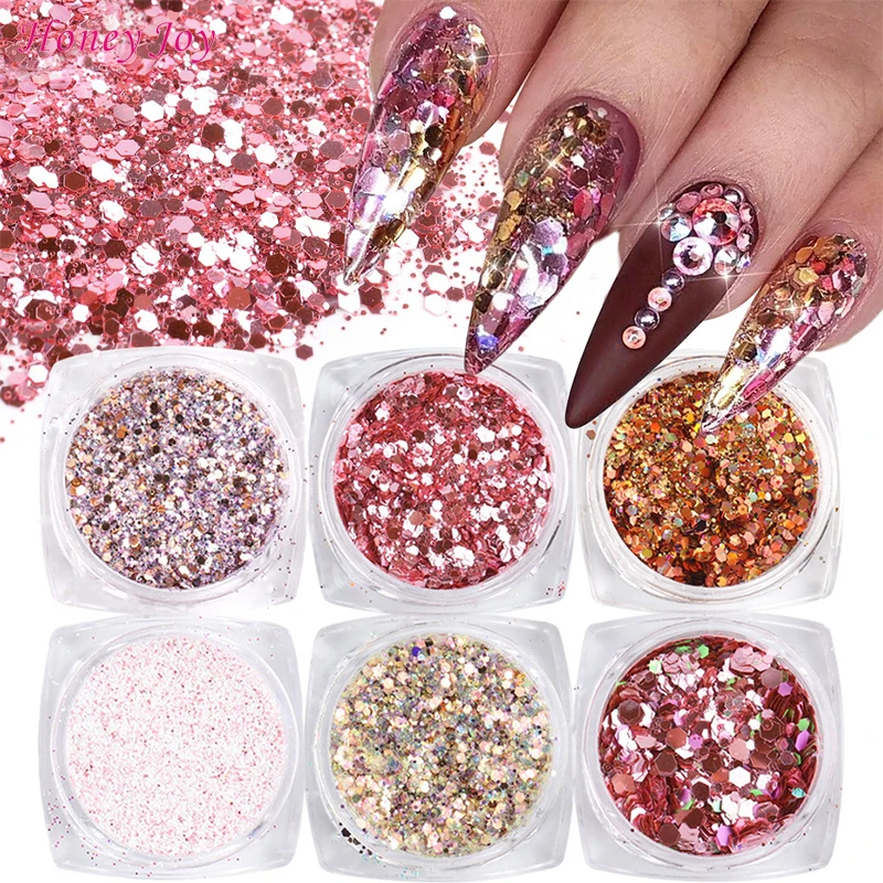 

6 Boxes/Set Nail Art Glitter Sequins Rose Gold Silver Glitter Flakes Mixed Hexagon DIY Spangles Paillette Nail Art Decorations