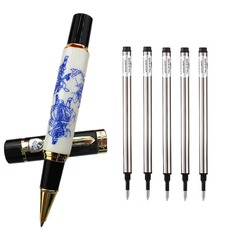 

jinhao Office School stationery new arrival 0.7 mm nib Blue and white porcelain copper Roller Ball Pen High-end gift pen