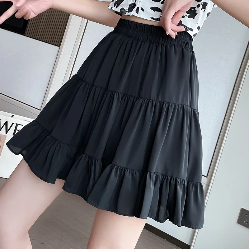 

2021 Summer New Chiffon Skirt Women Korean Style Girl Thin Short Skirt Cupcake Dress Small Fresh Anti-glare Skirt Black White