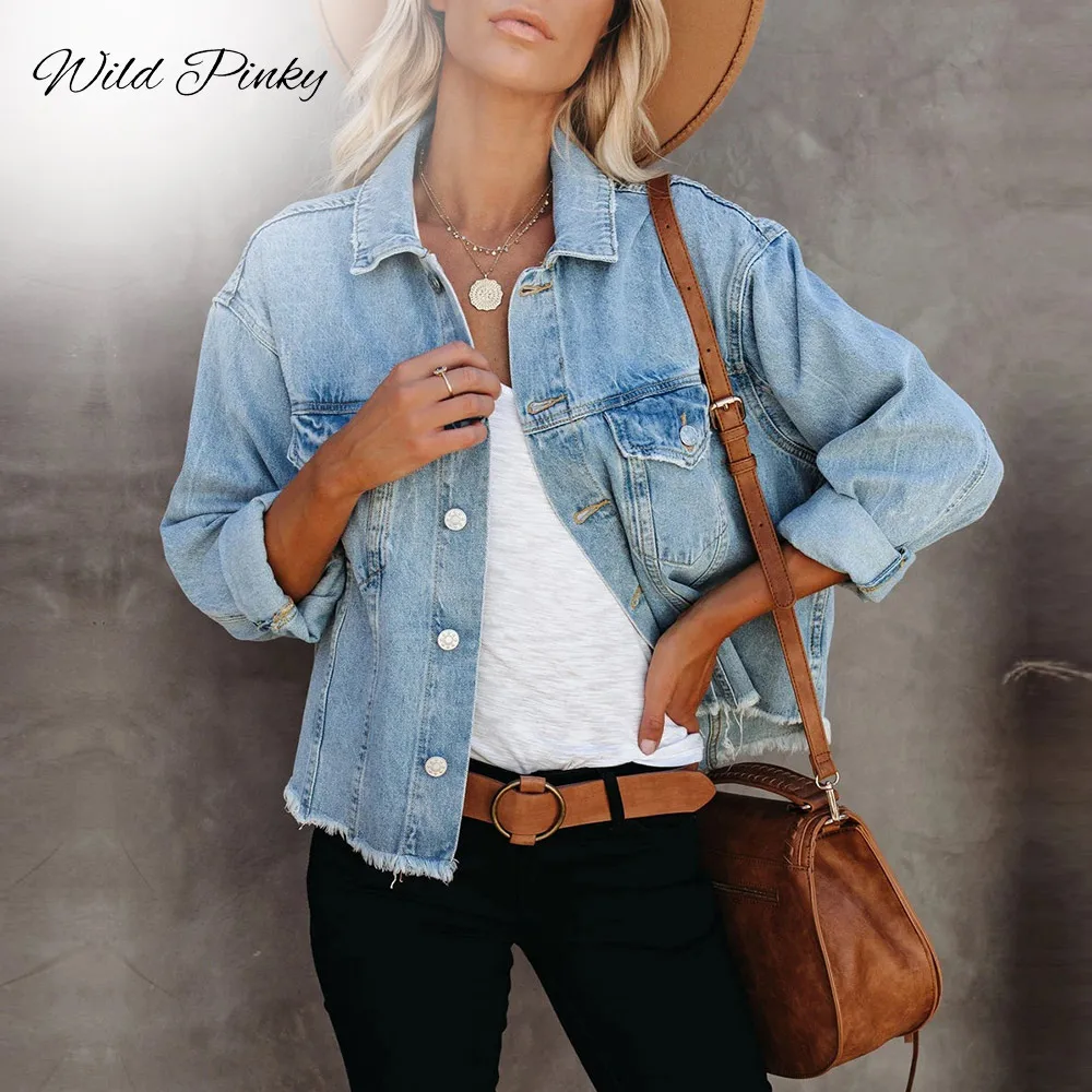

WildPinky New Spring Autumn Women Denim Jacket For Women Coat Jacket Single Breasted Short Denim Female Jacket Coats Clothing