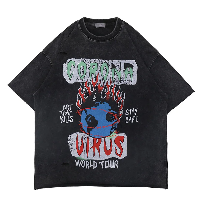 

Spring/Summer 2021 High Street New Men Women T Shirt Washing Retro Short Sleeve Letter Printing Oversize Short Sleeve T-shirt