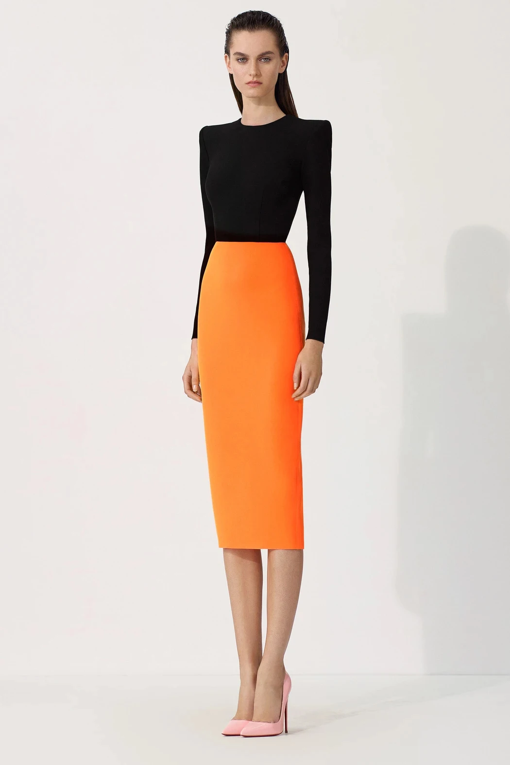

DEIVE TEGER New Trendy Long Sleeve Color Contrast Black Contrast Orange Bandage Elegant Evening Party Celebrity Womans Dress