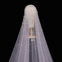 3m long pearls wedding veil tulle 1t white bridal veil elegant luxurious beaded bride veil ivory bridal party veils with comb