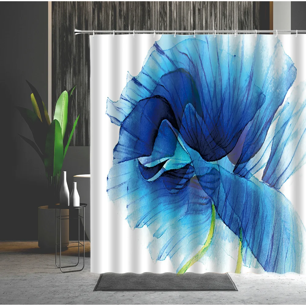 

Водонепроницаемая занавеска для ванной, шторка для душа с абстрактным рисунком цветов, разные размеры с крючками