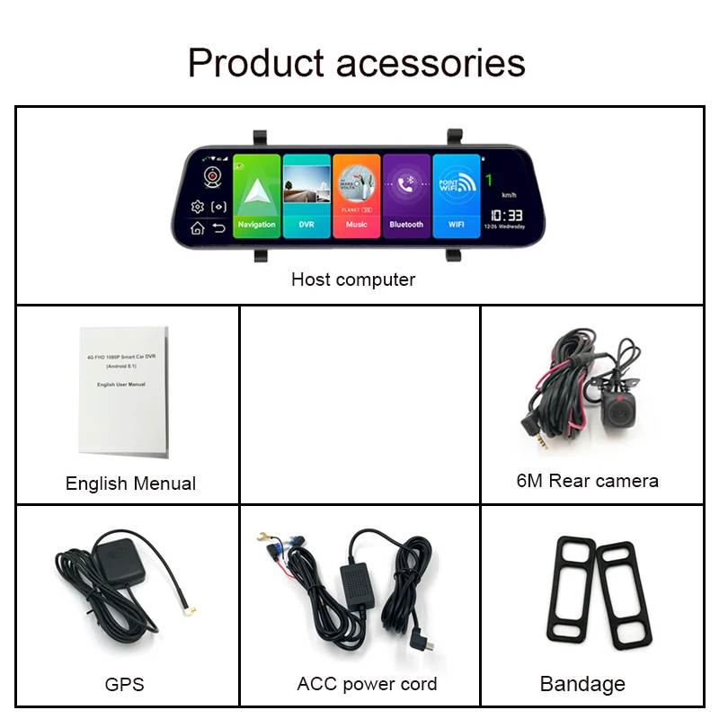 

Anfilite 4G Android 8.1 Car DVR 2GB+16GB 10 Inch Touch Screen Dual Lens FHD Parking Monitor GPS Navigation Free Maps Dash Camera