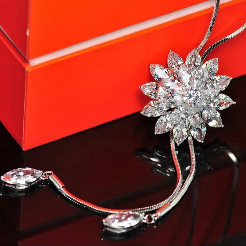 Ожерелье для свитера подвеска в форме снега белая синяя серая кристаллическая