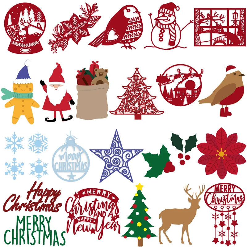 Новогодняя елка птица снеговик металлические штампы трафареты для сделай сам