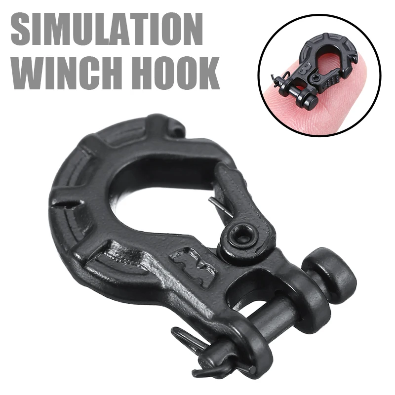 1PC Metal Simulation Black Premium Winch Trailer Hook For AXIAL SCX10 1/10 Warn RC Car Decoration Part Accessories