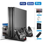 Док-станция для PS4 Slim Pro, вертикальная подставка для 2 геймпадов, 2 вентилятора, Поддержка игр для Playstation Play Station 4 PS 4