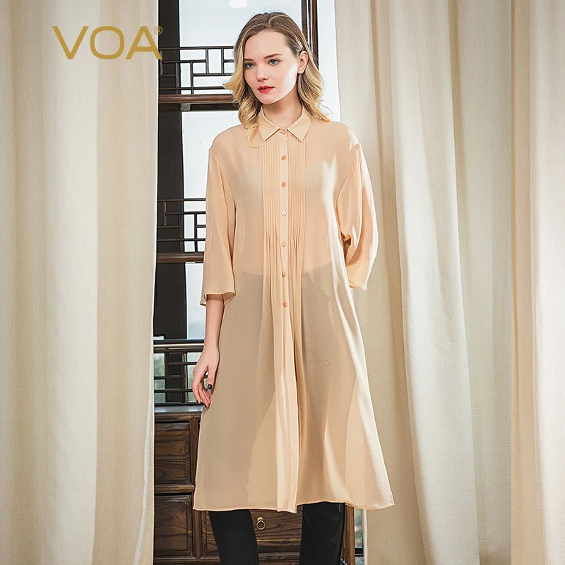 Preise VOA SilkGeorgette Orange Braun Square Neck Orgel Falten Einreiher Schulter Off Horn Ärmeln Rock Lange Sonnencreme Top B9517