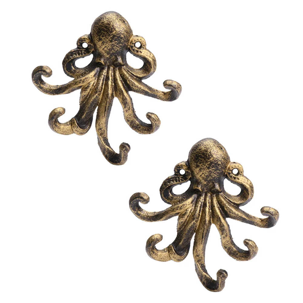 

2pcs Rustic Octopus Hooks Decorative Wall Hook Animal Wall Ornament (Golden)