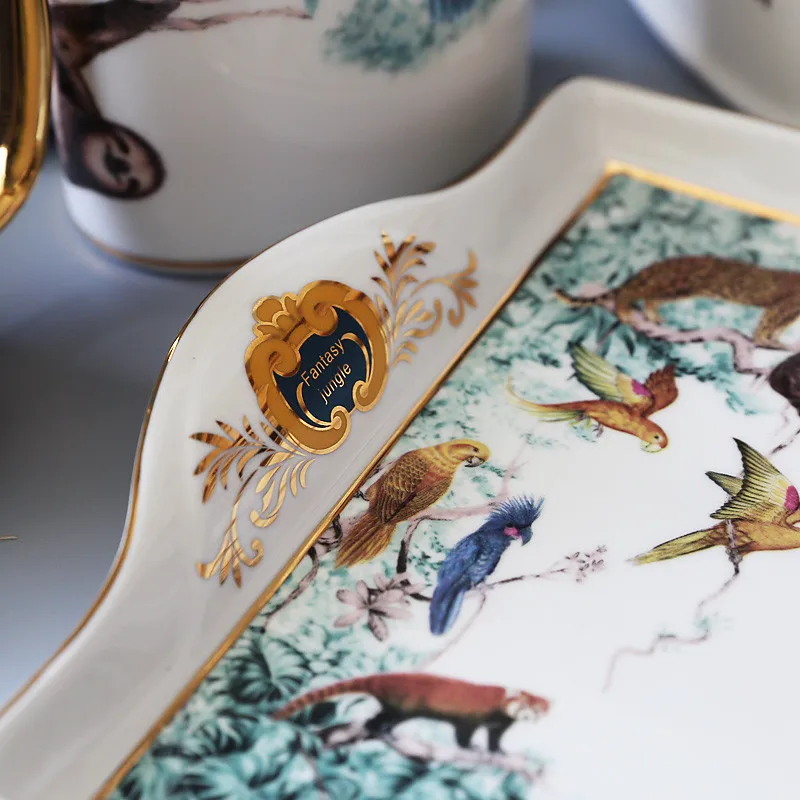 

Bathroom Accessories Set Ceramic Forest Series Toothbrush Holder Soap Dispenser Gargle Cups Soap Dish With Tray Wedding Gifts