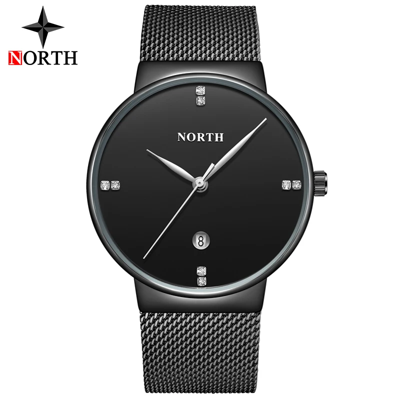 Роскошные Брендовые мужские часы NORTH Fashion Business Untra тонкие кварцевые со стальным