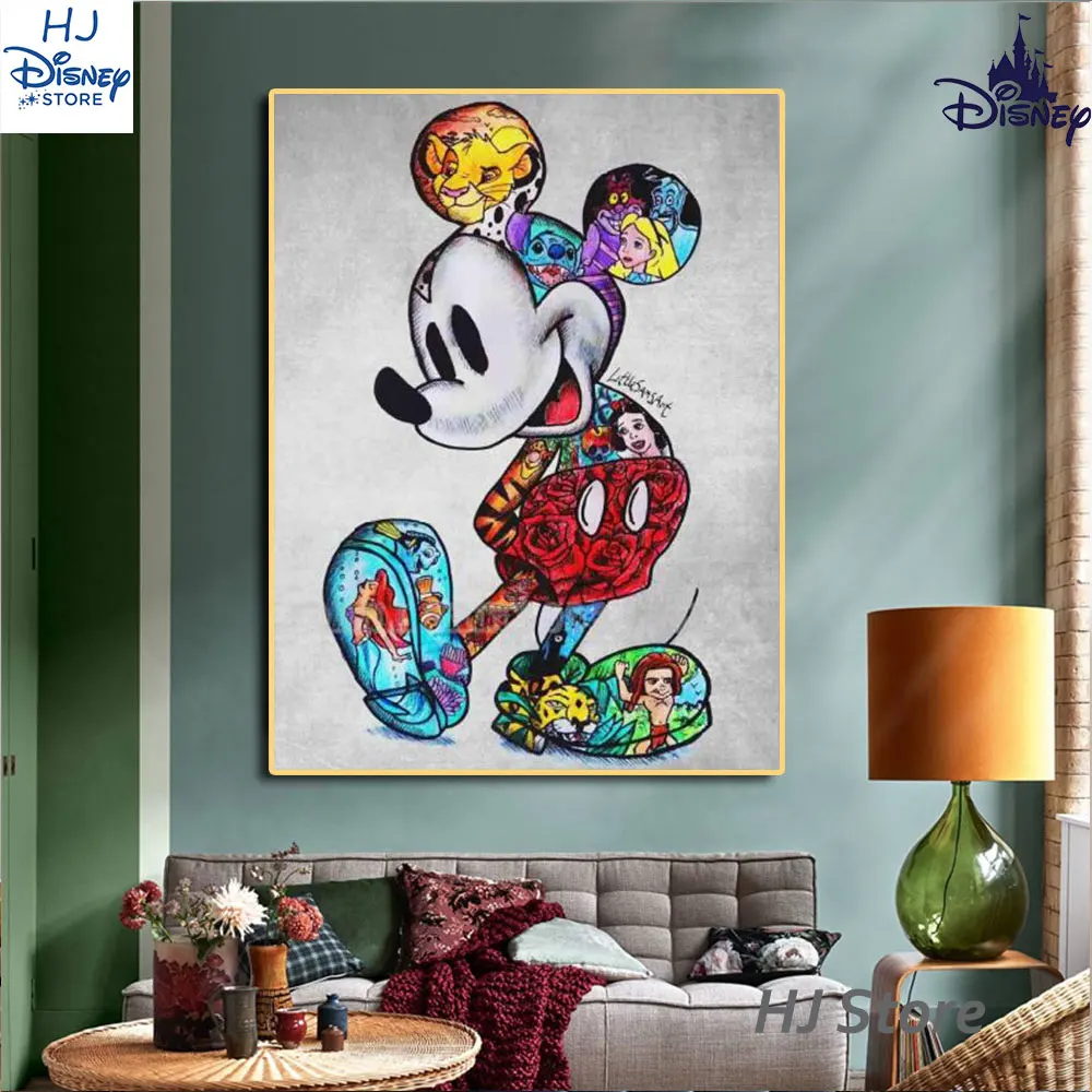 

Street Graffiti Disney The Lion King Canvas Painting Mickey Mouse Poster and Print Cuadros Wall Art for Room Home Decoratio Gift