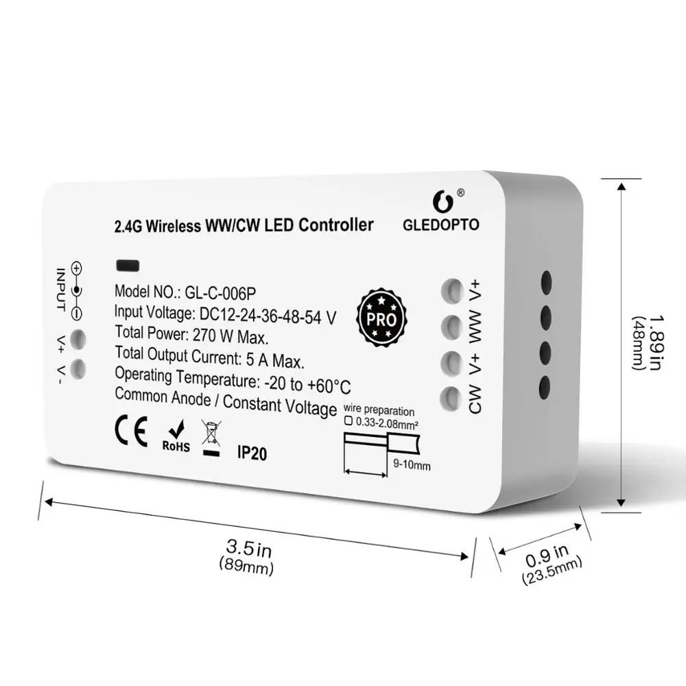 

DC12V 24V 36V 48V 54V Zigbee 3.0 Pro WW/CW Controller Warm White Cold White Work with Alexa Echo Plus SmartThings RF Remote