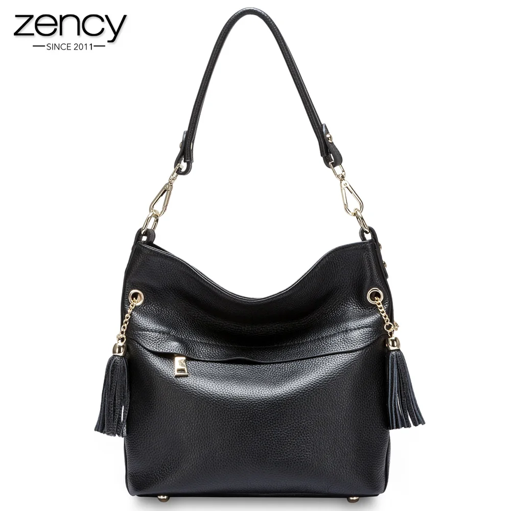Очаровательная женская сумка на плечо Zency из 100% натуральной кожи с кисточкой
