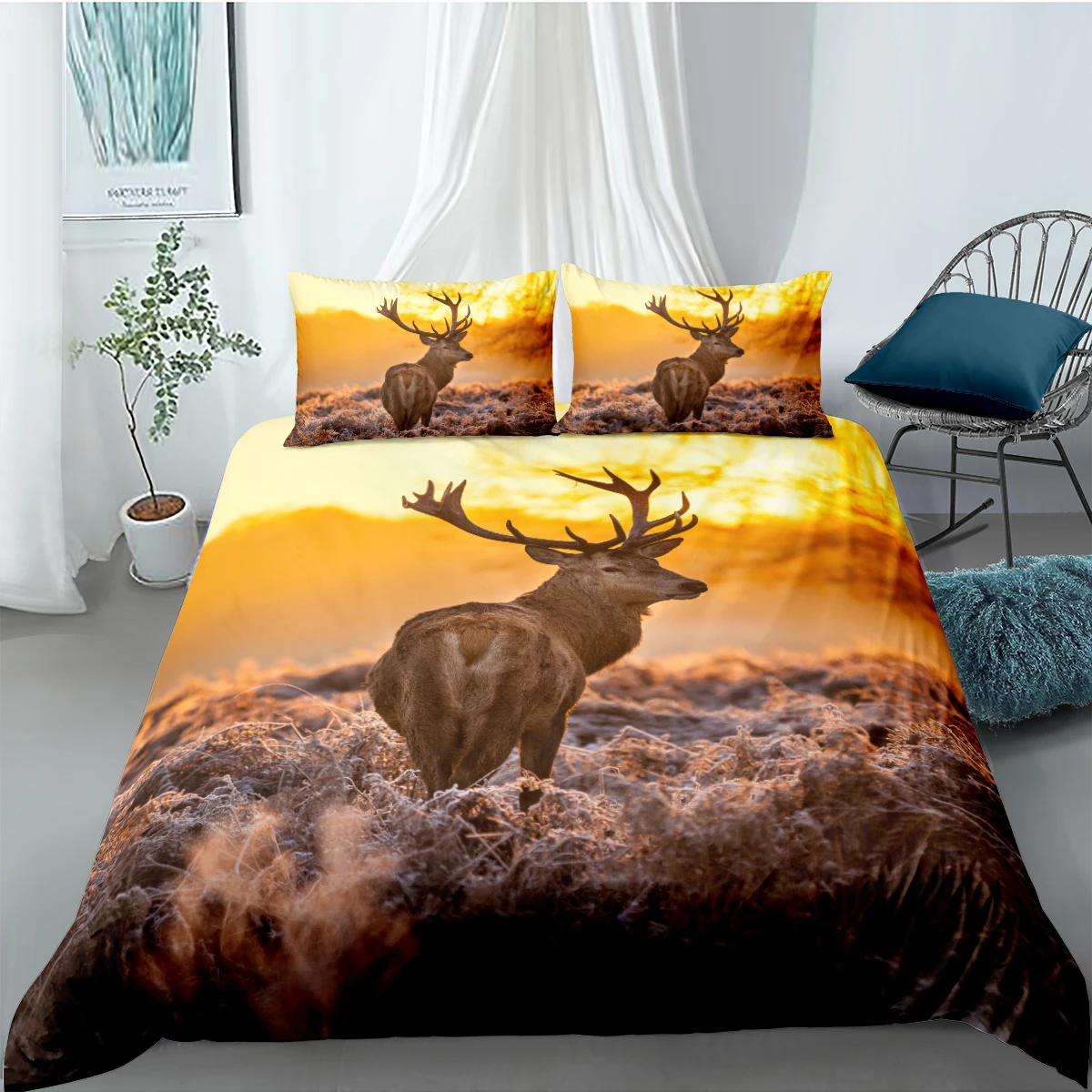 

3D White Bedding Set Deer Duvet Cover Sets Animals Bed Linen and Pillow Covers Full Double Single Twin Queen Size 140*200cm